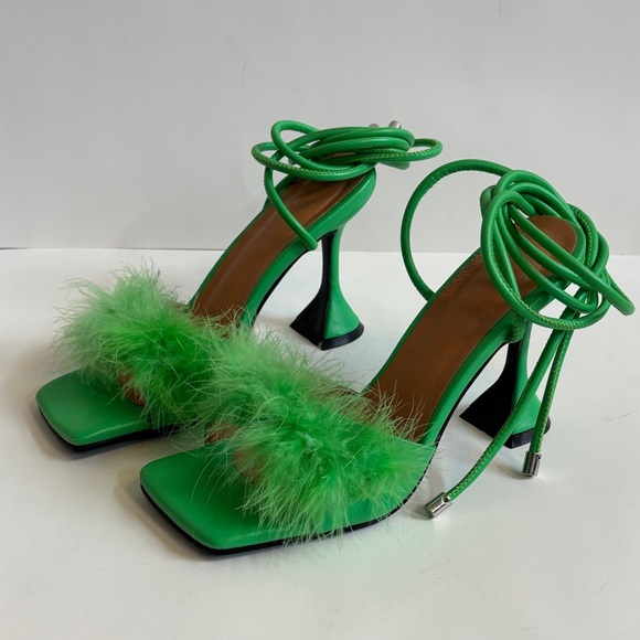 NWOT! Lime Green Feathered Women's Tie Lace Up Slip On Heels - Picture 1 of 10